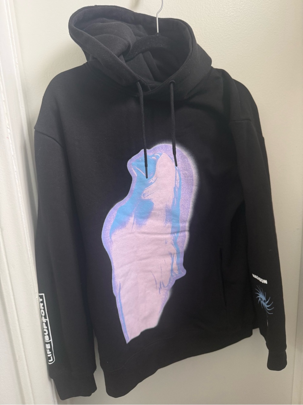 Madison Black Hoodie with Blue Graphic Sleeve NWOT.